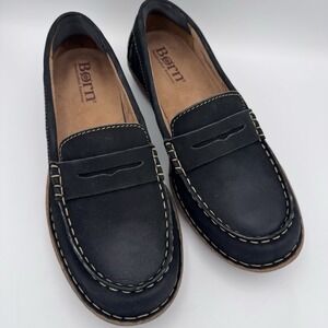 Born Women's Nerina Black Nubuck Suede Penny Loafer Moc Cushioned EUC Size 9.5 M